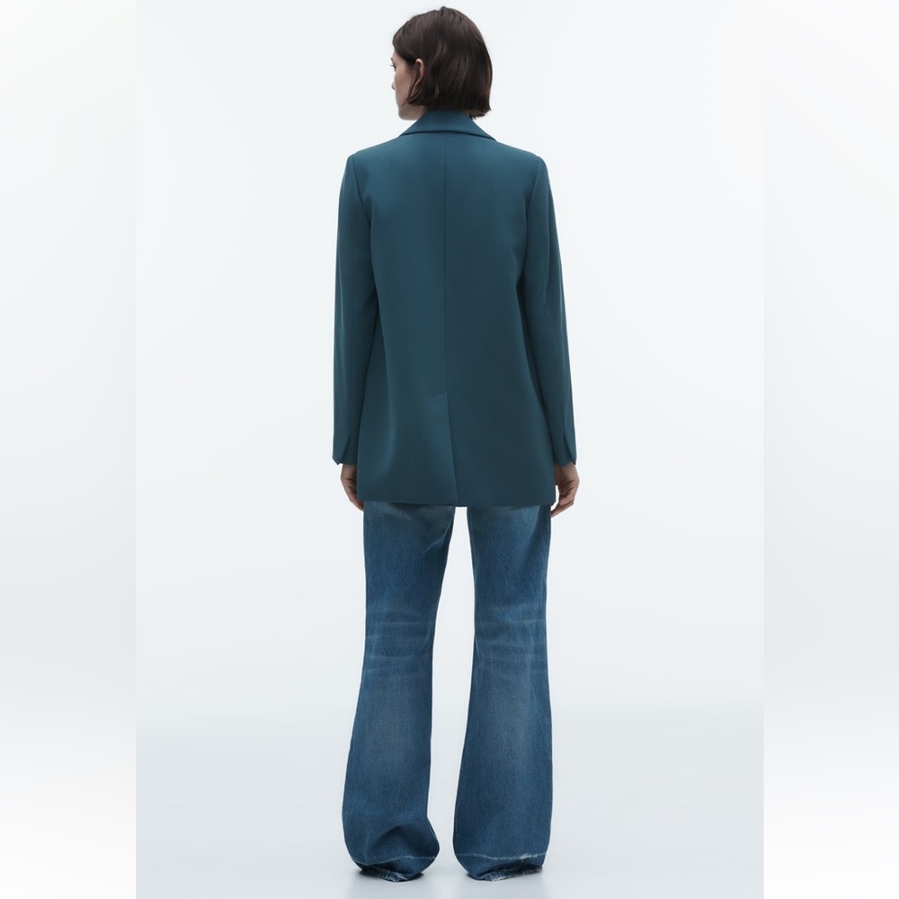 Zara FLOWY LONG BLAZER. Indigo Color. Size XS. New with Tags. - Picture 4 of 10